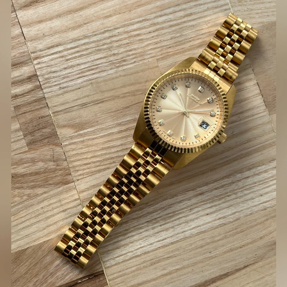 Rogue Signature Diamond Dress Watch Gold-Tone Dial, Case, Bracelet Date Window